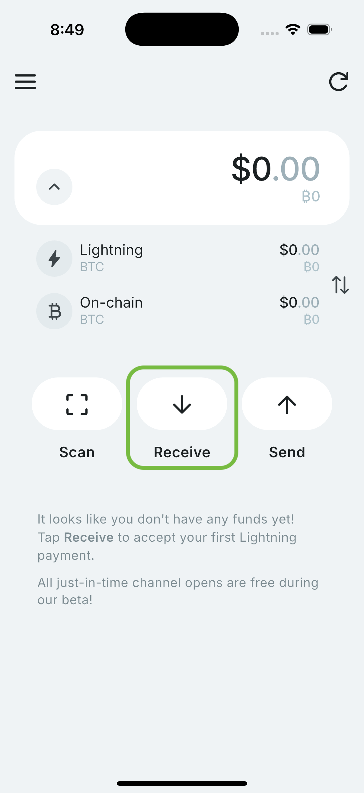 Home page - press Receive