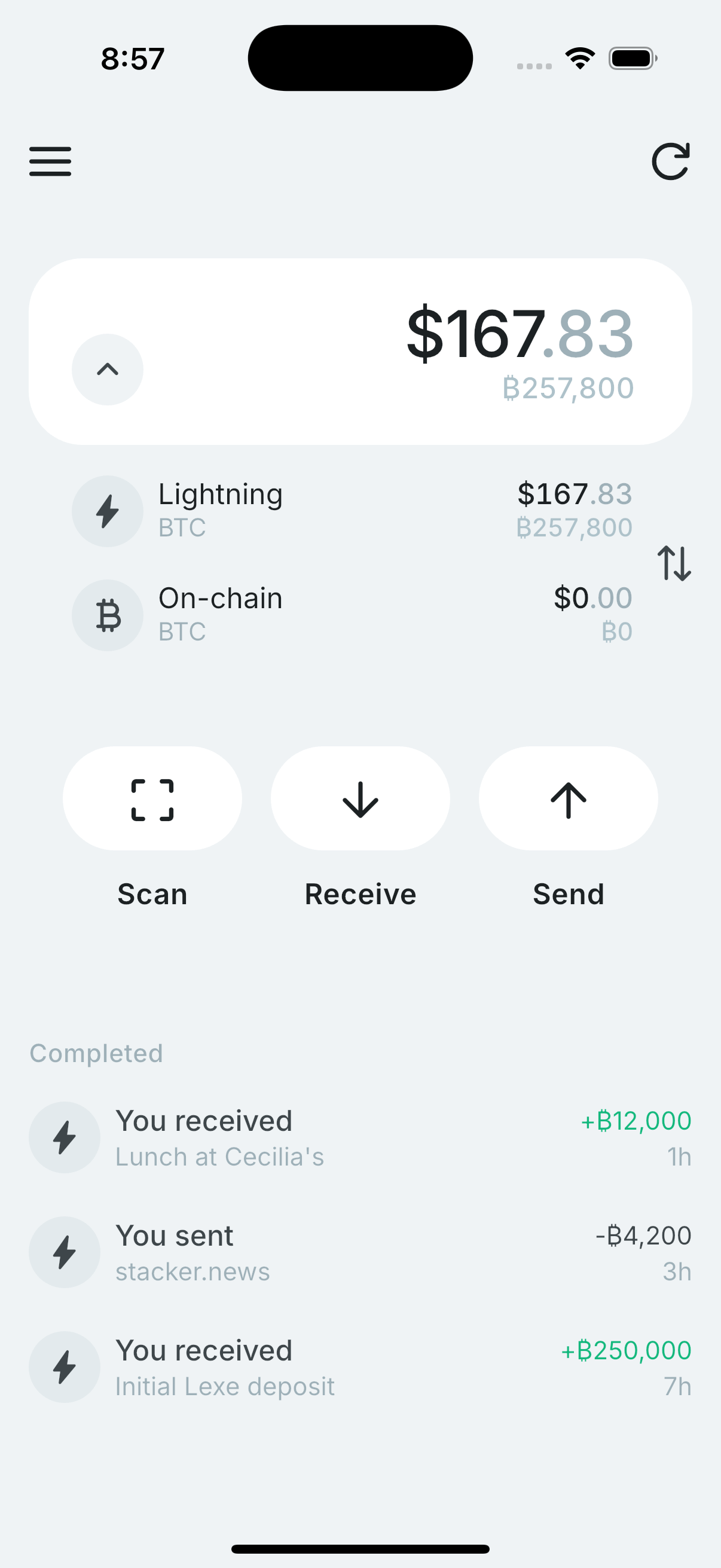Lexe Wallet home screen